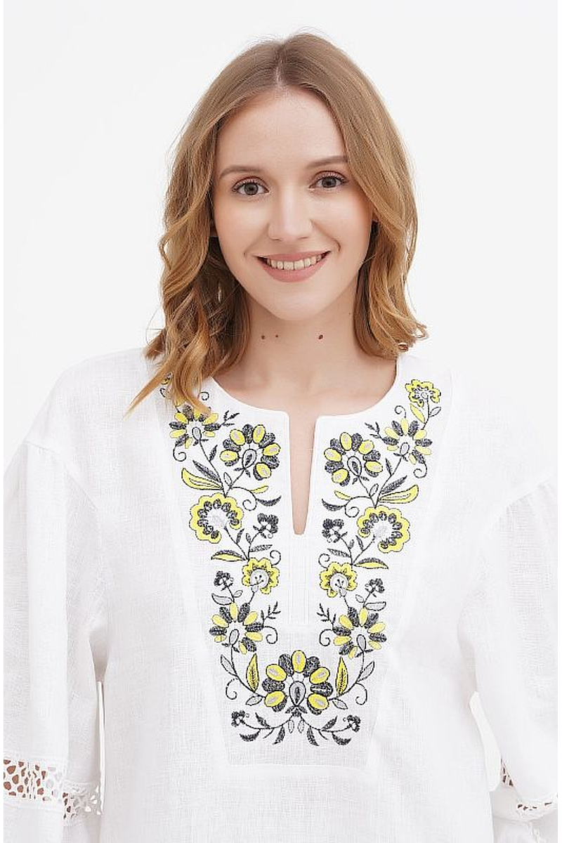 Dress linen long white embroidered shirt Boguslava